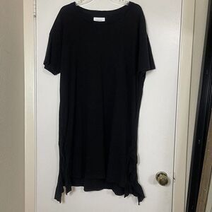 current elliott ruffle hem black short sleeve cotton tshirt dress size medium 2